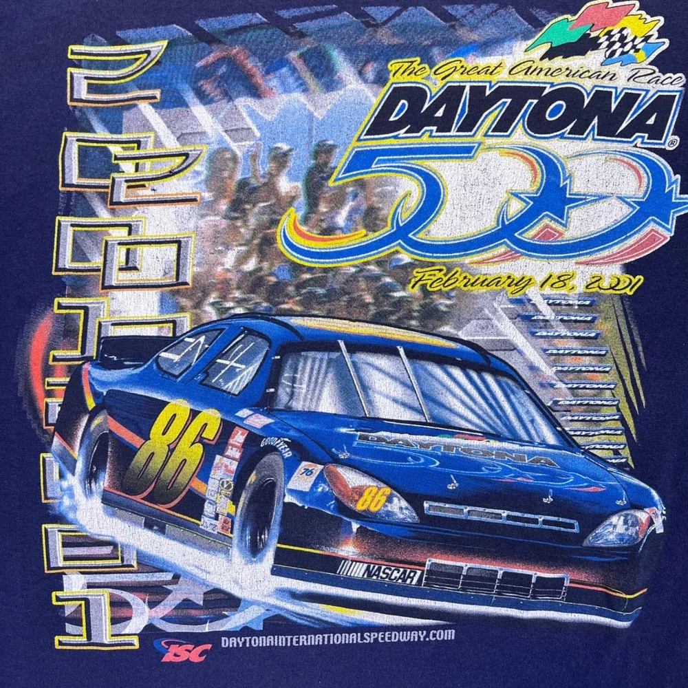 Daytona 500 Shirt Mens L Navy‎ Blue Vintage 2001 Racing Pocket Graphic Tee